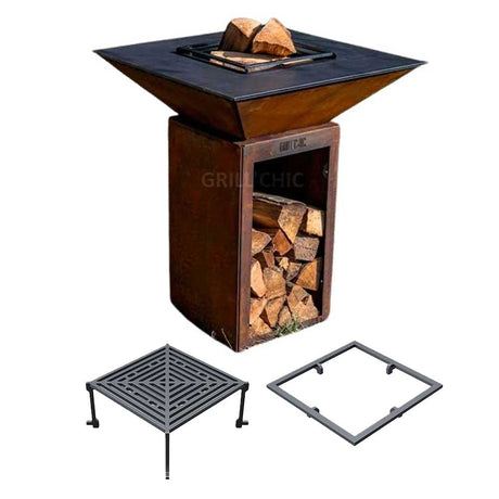 Pack Découverte Brasero Cévenol BOIS CORTEN carré 74 cm - GRILL CHIC