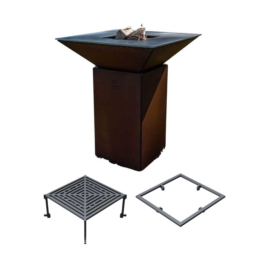 Pack Découverte Brasero Cévenol carré CORTEN avec Grille OFFERTE - GRILL CHIC