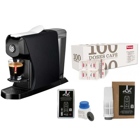 Pack Tranquillité Machine à café EOH noir mat avec accessoires et café - MALONGO
