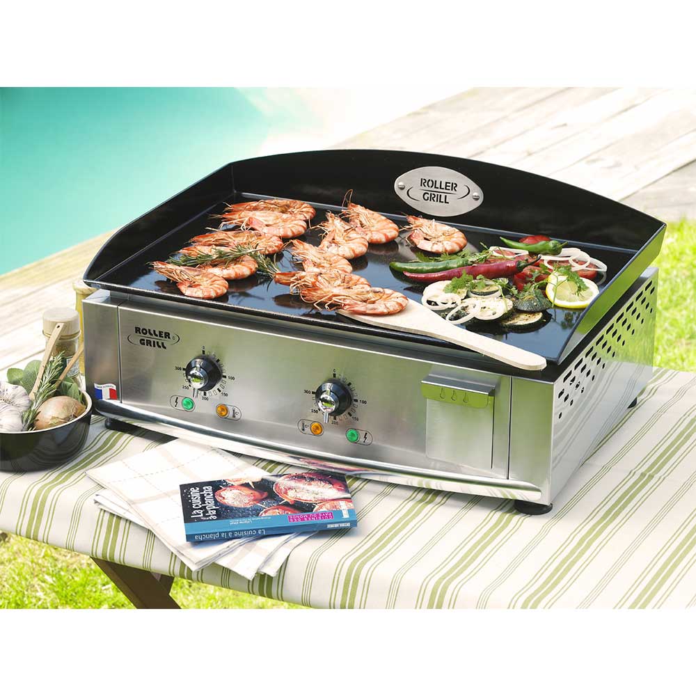 Plancha électrique inox avec plaque en émail 2 résistances - ROLLER GRILL