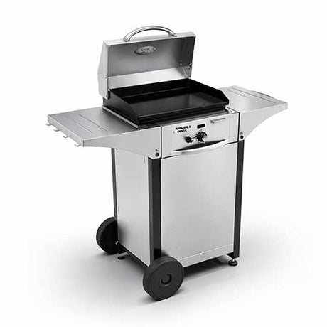Plancha électrique inox 40 avec chariot - ROLLER GRILL avec couvercle ouvert