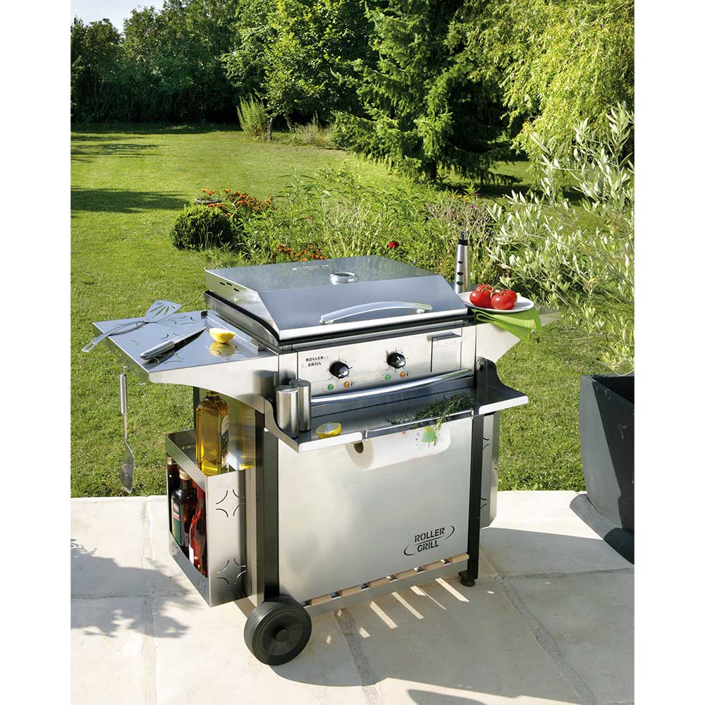 Plancha électrique inox 60 avec chariot et accessoires - ROLLER GRILL