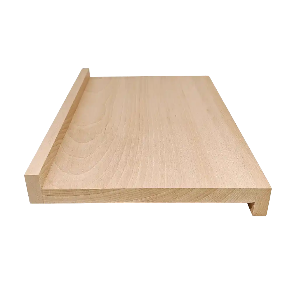 Planche à découper monobloc 2 rebords réversible en Hêtre - TOURNABOIS vue de profil