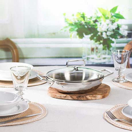 Plat Sautoir Inox Castel'Pro avec couvercle  en verre - CRISTEL service et cuisson