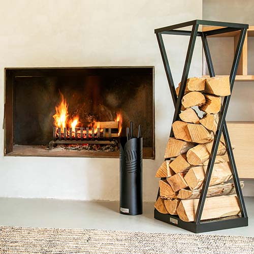 Range-bûches Sablier Noir - LE MARQUIER ambiance feu fabriqué en France