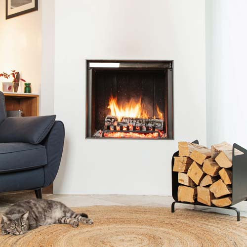 Range-bûches bas Fjord noir - LE MARQUIER intérieur design flamme 