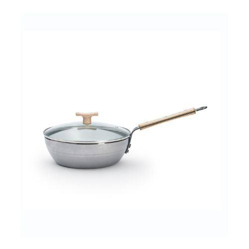Sauteuse paysanne en acier MINERAL B BOIS 24 cm DE BUYER avec couvercle en verre
