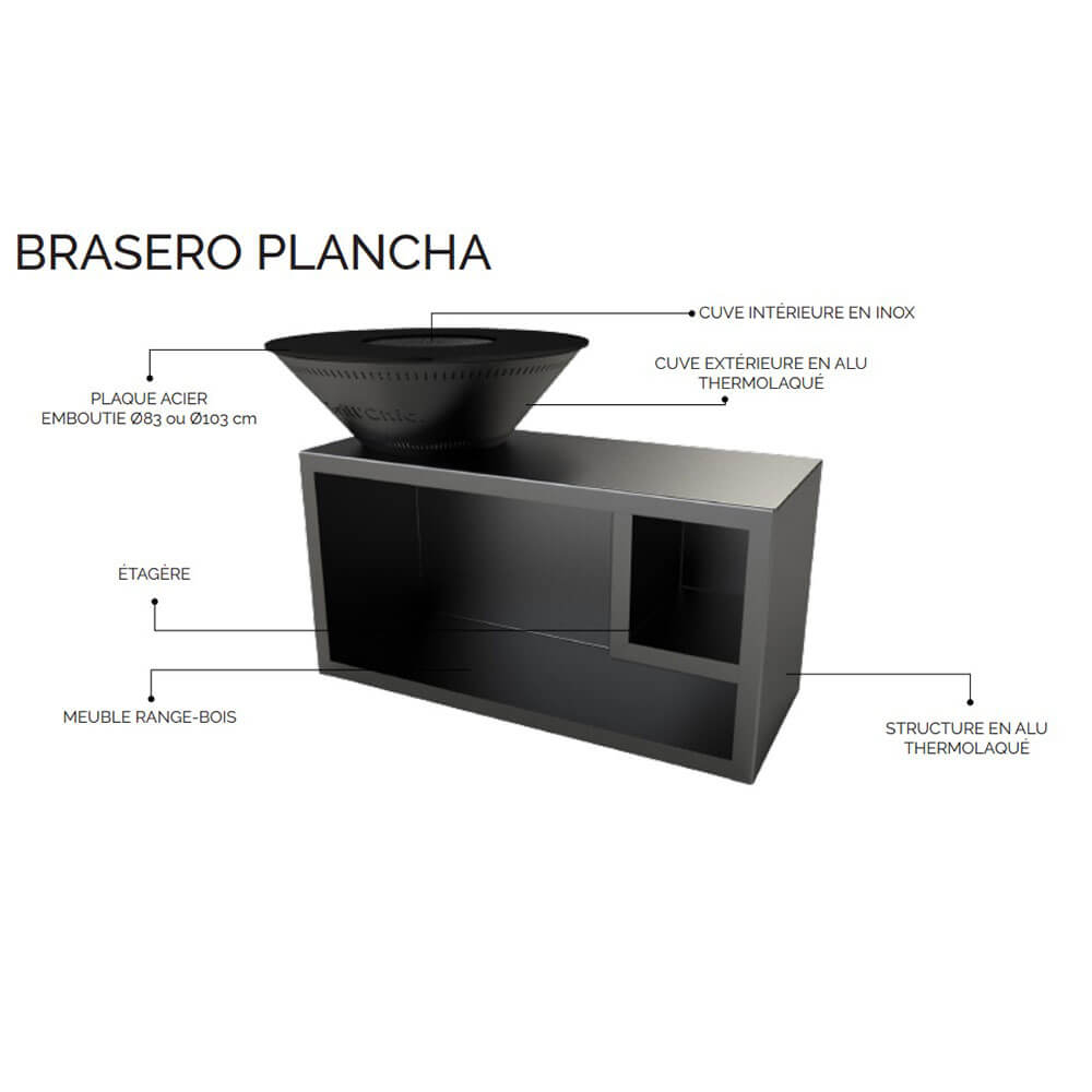 schéma du Brasero Traditionnel 100x90cm ALU - GRILL CHIC