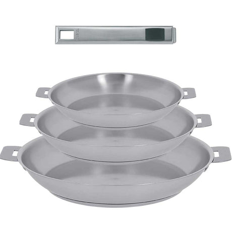 Série de 3 Poêles inox STRATE avec poignée OFFERTE - CRISTEL