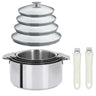 Lot de 4 Casseroles Mutine avec 2 poignées blanc et 4 couvercles - CRISTEL