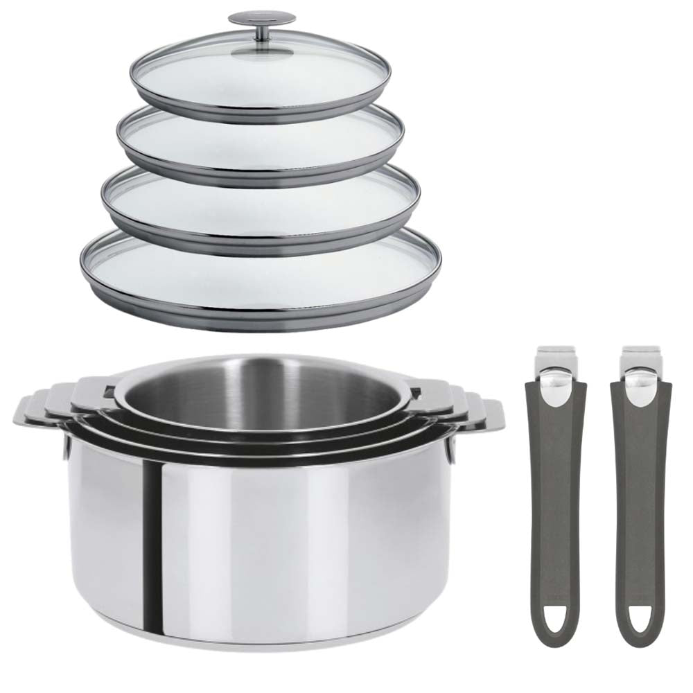 Lot de 4 Casseroles Mutine avec 2 poignées gris et 4 couvercles - CRISTEL