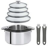 Lot de 4 Casseroles Mutine avec 2 poignées gris et 4 couvercles - CRISTEL