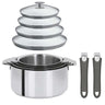 Lot de 4 Casseroles Mutine avec 2 poignées gris et 4 couvercles - CRISTEL