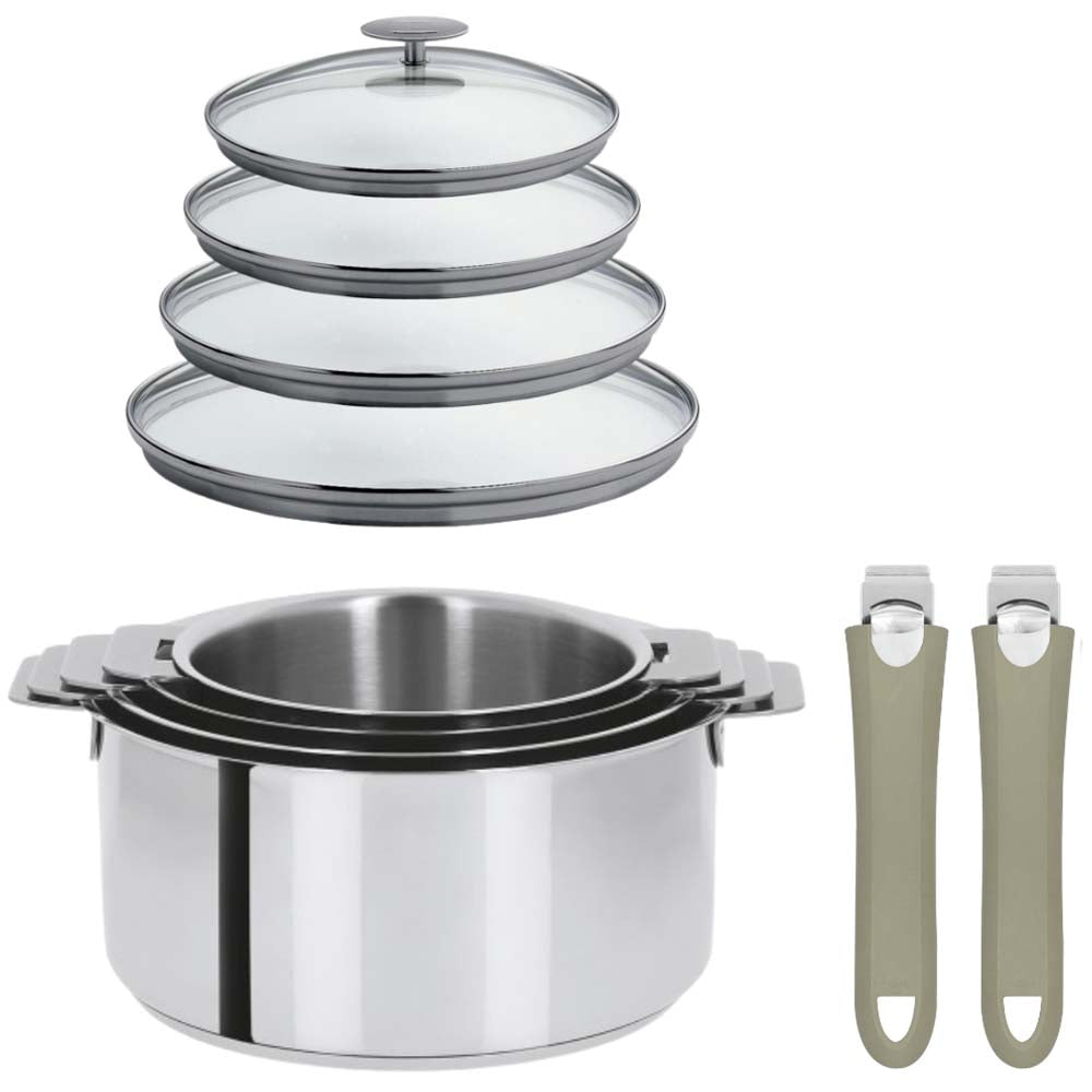 Lot de 4 Casseroles Mutine avec 2 poignées taupe et 4 couvercles - CRISTEL