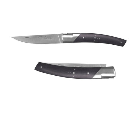 Couteau pliant Le Thiers Pirou 12cm Ebène avec Etui en cuir OFFERT - GOYON-CHAZEAU