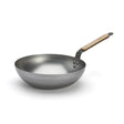 Wok bombé MINERAL B BOIS 28 cm DE BUYER en acier carbone avec poignée en bois