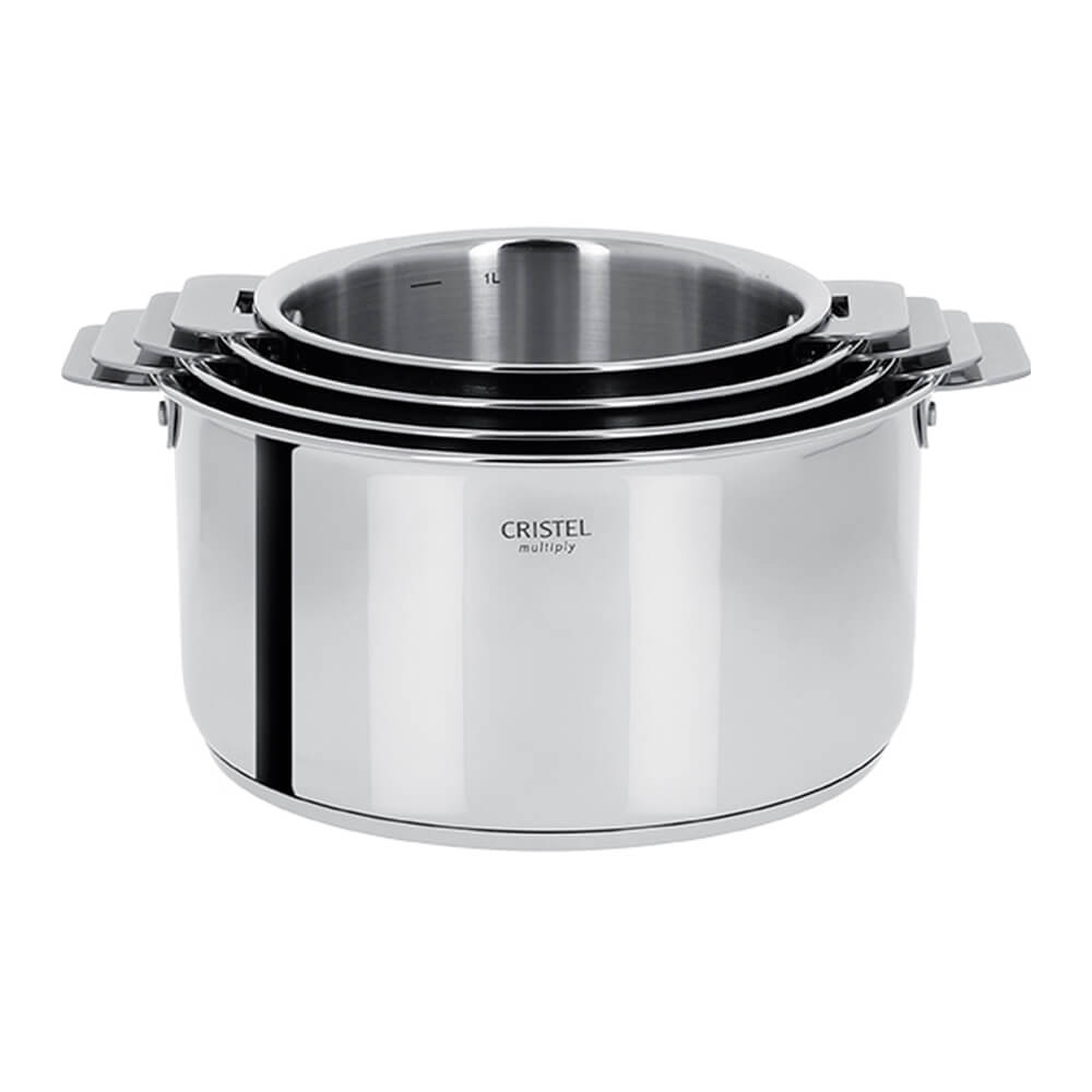 Ensemble de 4 Casseroles inox Casteline Cristel poignée amovible