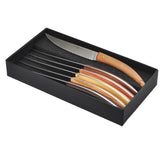 Coffret de 6 couteaux Stylver Brasserie avec plein manche en bois assortis de la coutellerie Goyon-Chazeau