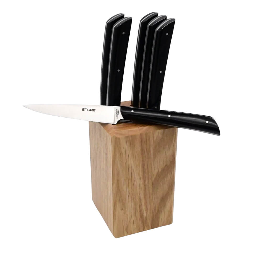 Bloc de Table 6 couteaux Epure Noir avec couteau de profile - Au Sabot