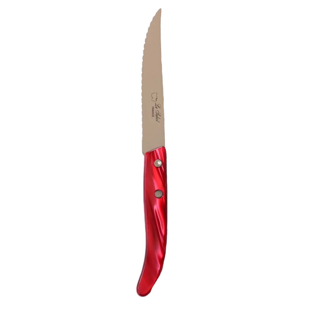 couteau à steak avec manche rouge de la coutellerie Au Sabot