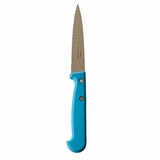 Couteau d'Office à lame crantée ou couteau tomate à manche turquoise - Au Sabot