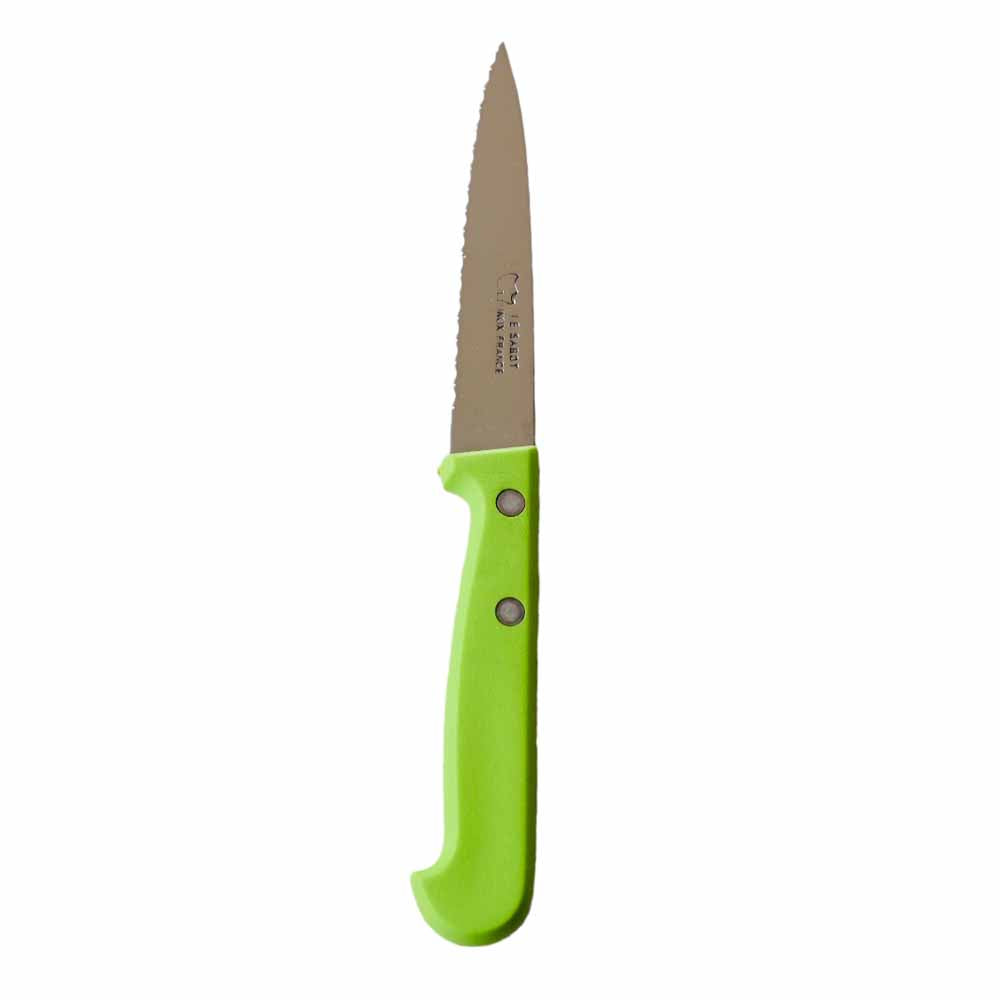 Couteau d'Office à lame crantée ou couteau tomate à manche vert - Au Sabot