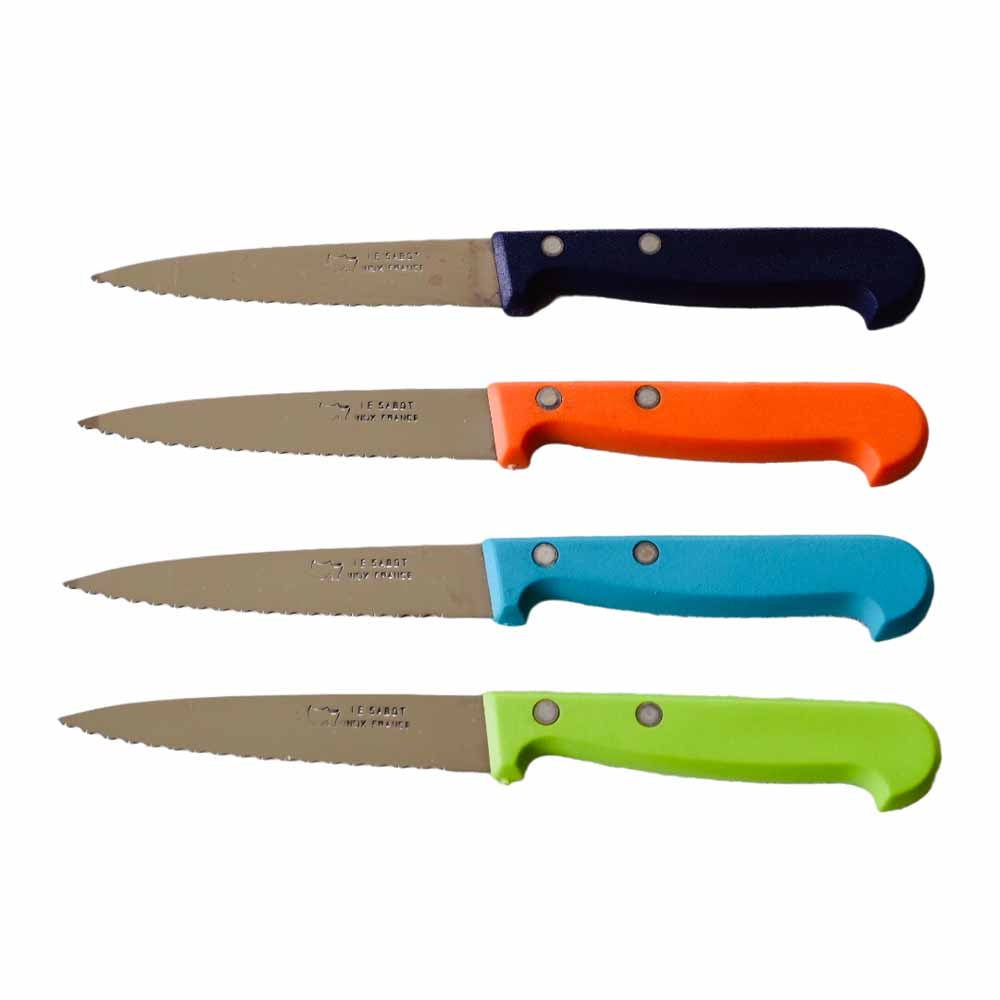 couteau office La Fourmi, 4 couteaux d'office manche plastique en couleur 