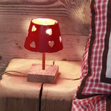 Pied de Lampe en bois 7cm avec abat-jour rouge - Les Sculpteurs du Lac